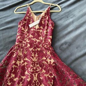 Burgundy sequined and lace formal dress